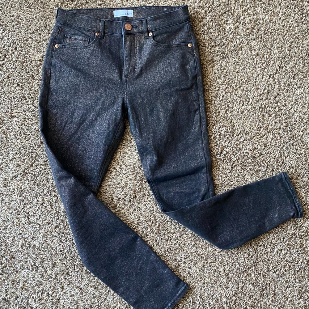 LOFT Petite Black Skinny Jeans with Gold-Bronze Shimmer